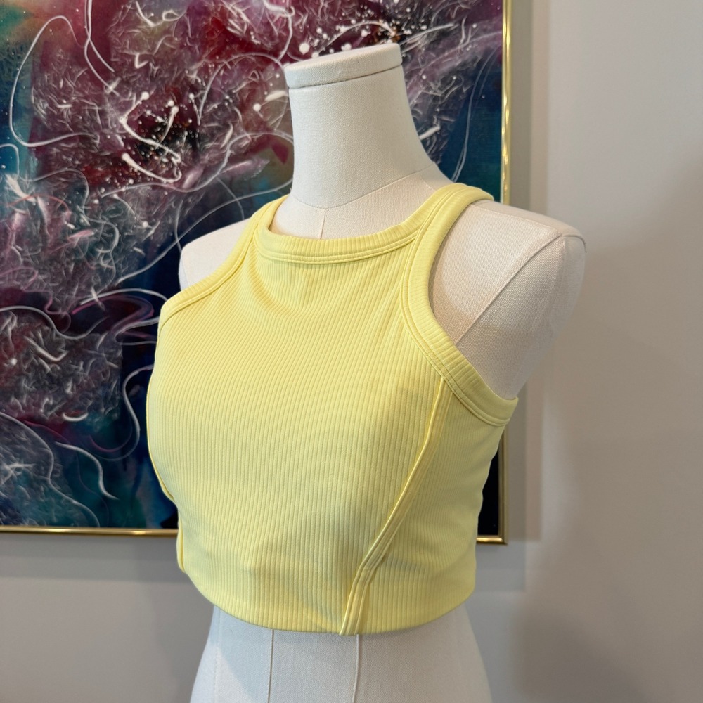 Lululemon Ribbed Nulu High-Neck Yoga Bra Washed Yellow LW2EJFS Size 12 NEW